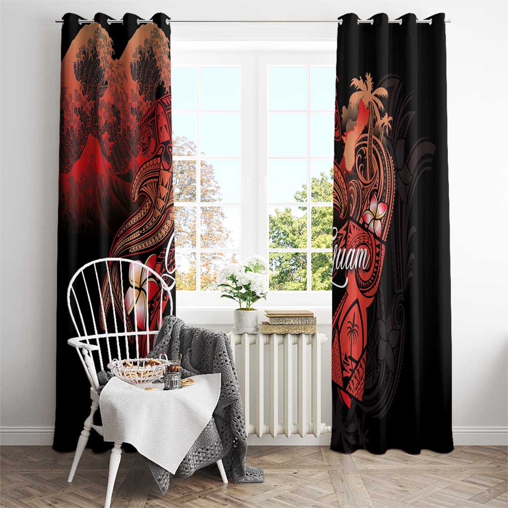 Guam Tribal Chamorro Window Curtain Polynesian Shark with Plumeria and Sea Vibe - Polynesian Pride