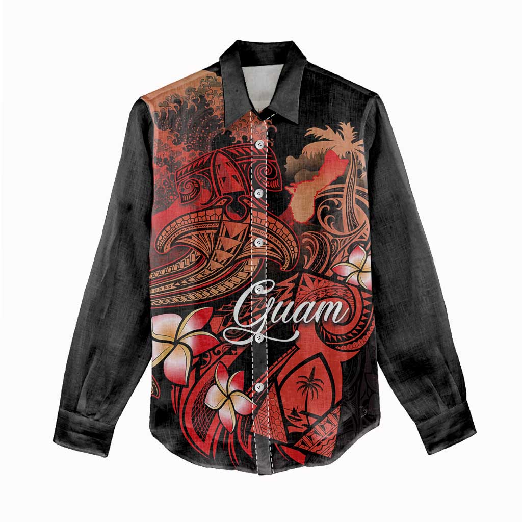 Guam Tribal Chamorro Women Casual Shirt Polynesian Shark with Plumeria and Sea Vibe - Polynesian Pride