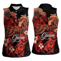 Guam Tribal Chamorro Women Sleeveless Polo Shirt Polynesian Shark with Plumeria and Sea Vibe - Polynesian Pride