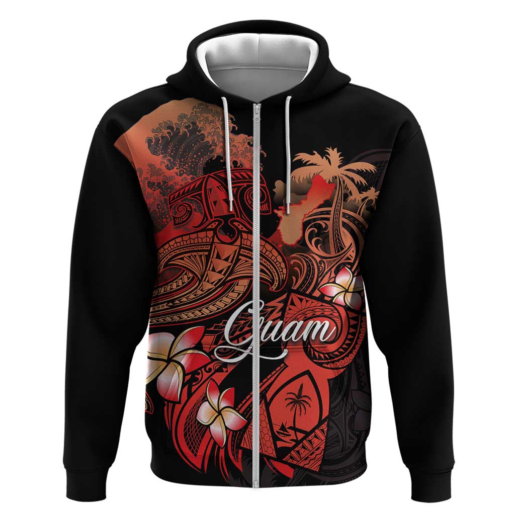 Guam Tribal Chamorro Zip Hoodie Polynesian Shark with Plumeria and Sea Vibe - Polynesian Pride