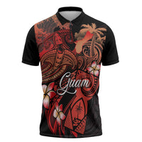Guam Tribal Chamorro Zipper Polo Shirt Polynesian Shark with Plumeria and Sea Vibe - Polynesian Pride