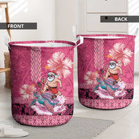 Hawaii Mele Kalikimaka Laundry Basket Funny Santa with Tribal Tattoos Kakau Pink Color - Polynesian Pride