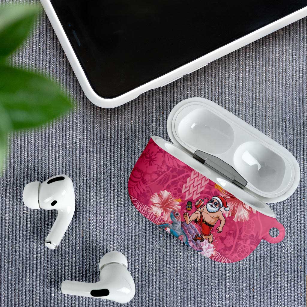 Hawaii Mele Kalikimaka AirPods Case Funny Santa with Tribal Tattoos Kakau Pink Color - Polynesian Pride
