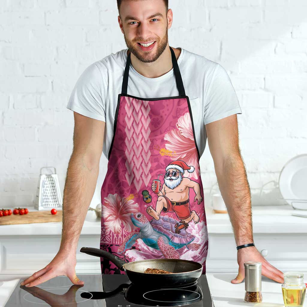 Hawaii Mele Kalikimaka Apron Funny Santa with Tribal Tattoos Kakau Pink Color - Polynesian Pride