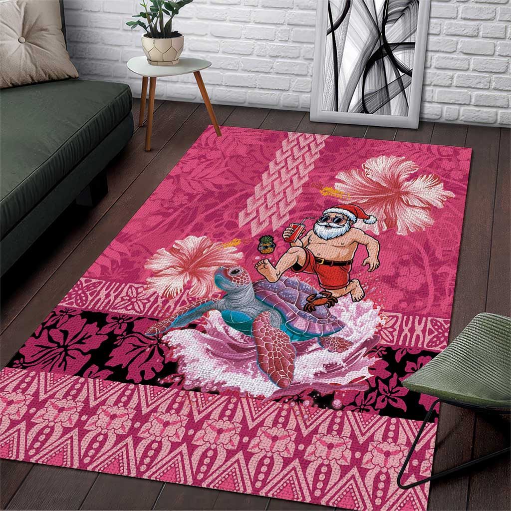 Hawaii Mele Kalikimaka Area Rug Funny Santa with Tribal Tattoos Kakau Pink Color - Polynesian Pride
