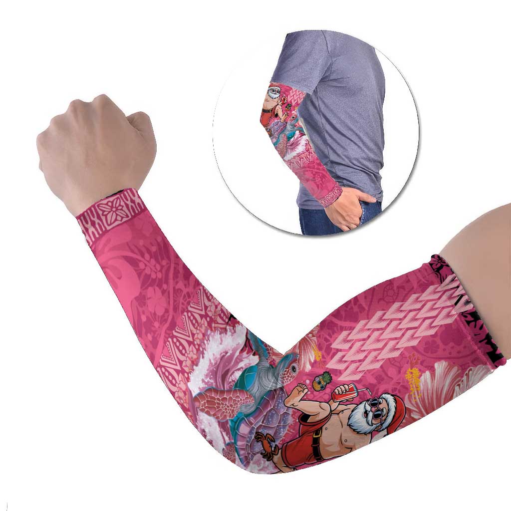 Hawaii Mele Kalikimaka Arm Sleeves Funny Santa with Tribal Tattoos Kakau Pink Color - Polynesian Pride