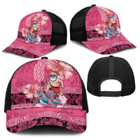 Hawaii Mele Kalikimaka Baseball Net Cap Funny Santa with Tribal Tattoos Kakau Pink Color - Polynesian Pride