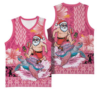 Hawaii Mele Kalikimaka Basketball Jersey Funny Santa with Tribal Tattoos Kakau Pink Color - Polynesian Pride