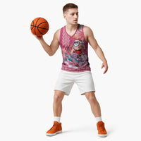 Hawaii Mele Kalikimaka Basketball Jersey Funny Santa with Tribal Tattoos Kakau Pink Color - Polynesian Pride