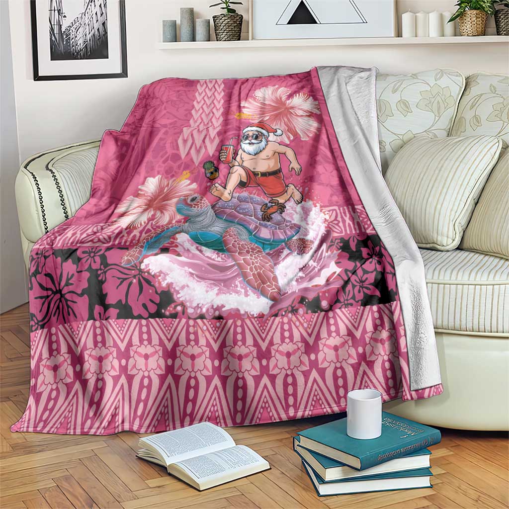 Hawaii Mele Kalikimaka Blanket Funny Santa with Tribal Tattoos Kakau Pink Color - Polynesian Pride