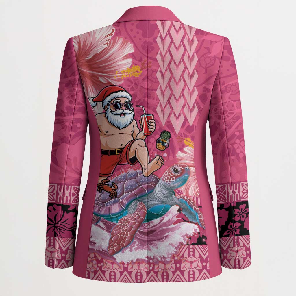 Hawaii Mele Kalikimaka Blazer Funny Santa with Tribal Tattoos Kakau Pink Color - Polynesian Pride