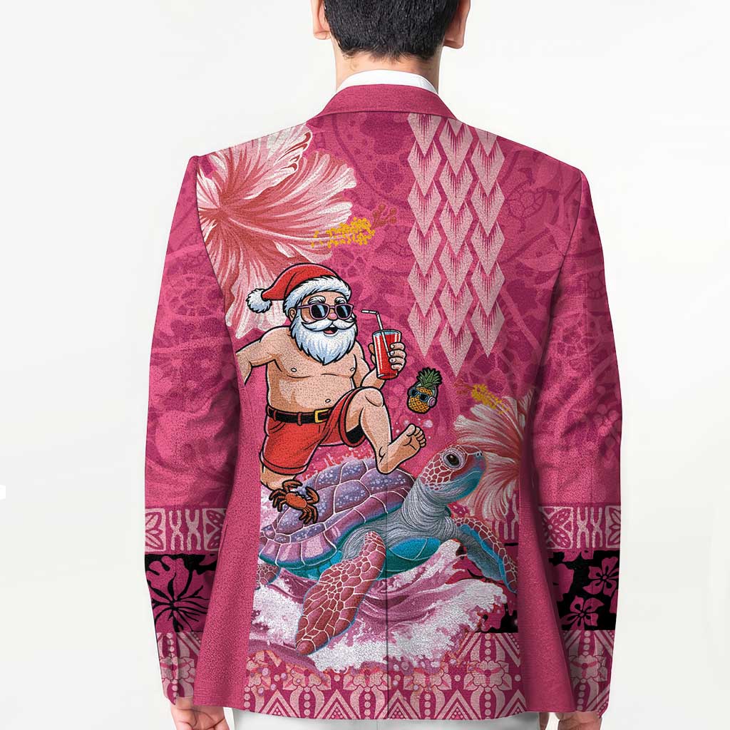 Hawaii Mele Kalikimaka Blazer Funny Santa with Tribal Tattoos Kakau Pink Color - Polynesian Pride