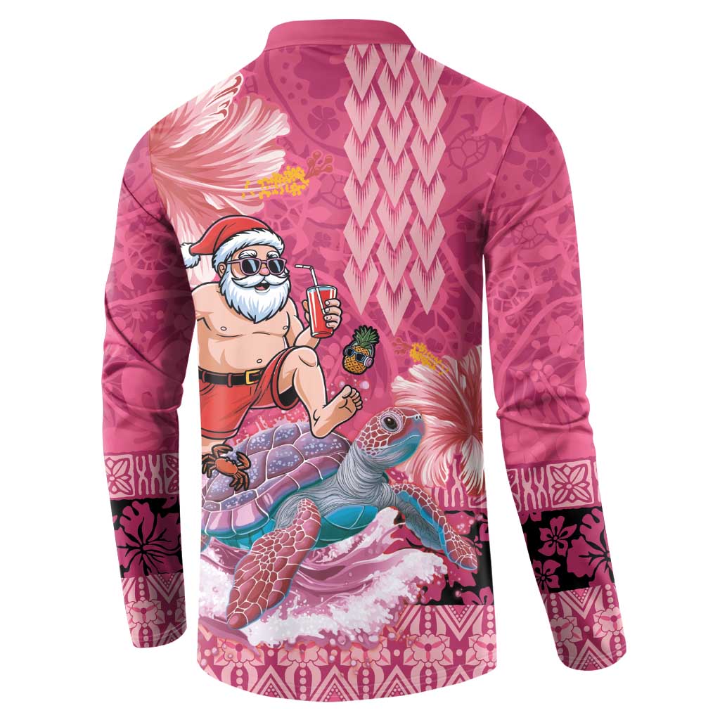 Hawaii Mele Kalikimaka Button Sweatshirt Funny Santa with Tribal Tattoos Kakau Pink Color - Polynesian Pride