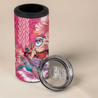 Hawaii Mele Kalikimaka 4 in 1 Can Cooler Tumbler Funny Santa with Tribal Tattoos Kakau Pink Color - Polynesian Pride