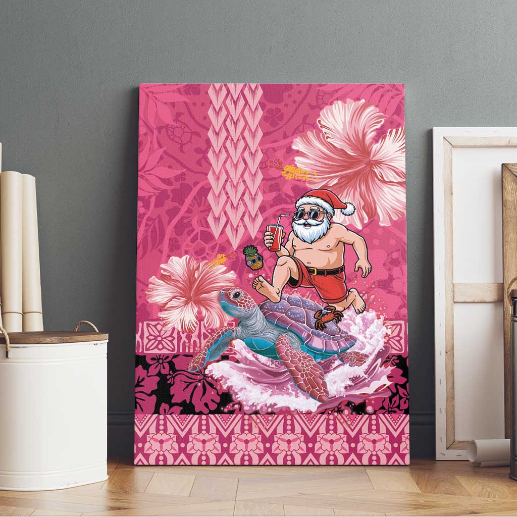 Hawaii Mele Kalikimaka Canvas Wall Art Funny Santa with Tribal Tattoos Kakau Pink Color - Polynesian Pride