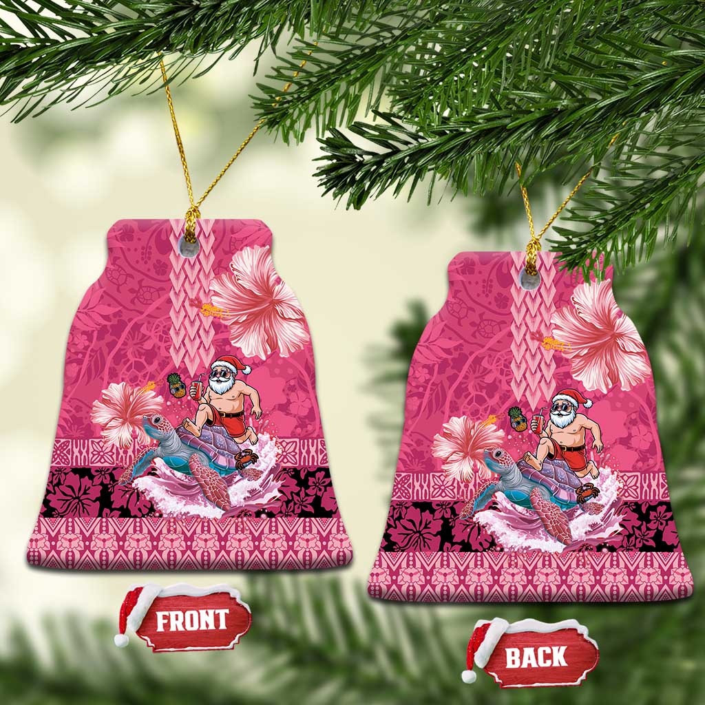 Hawaii Mele Kalikimaka Ceramic Ornament Funny Santa with Tribal Tattoos Kakau Pink Color - Polynesian Pride