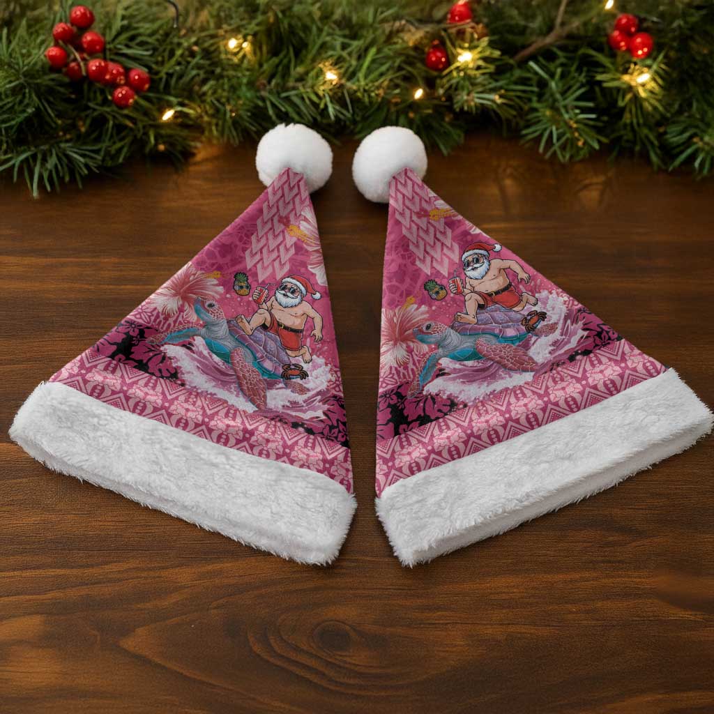 Hawaii Mele Kalikimaka Christmas Santa Hat Funny Santa with Tribal Tattoos Kakau Pink Color - Polynesian Pride