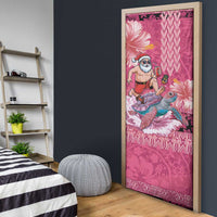 Hawaii Mele Kalikimaka Door Cover Funny Santa with Tribal Tattoos Kakau Pink Color - Polynesian Pride