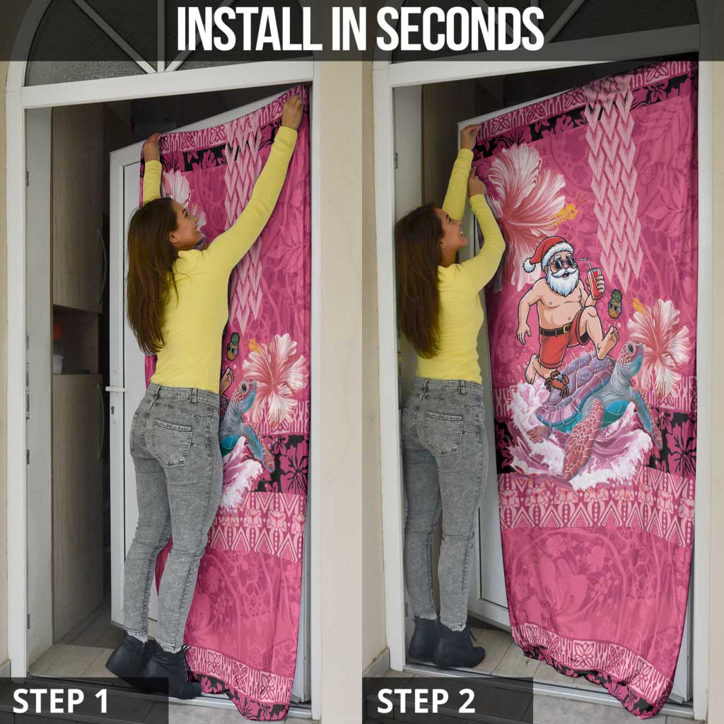 Hawaii Mele Kalikimaka Door Cover Funny Santa with Tribal Tattoos Kakau Pink Color - Polynesian Pride