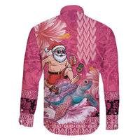 Hawaii Mele Kalikimaka Family Matching Puletasi and Hawaiian Shirt Funny Santa with Tribal Tattoos Kakau Pink Color - Polynesian Pride