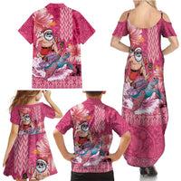 Hawaii Mele Kalikimaka Family Matching Summer Maxi Dress and Hawaiian Shirt Funny Santa with Tribal Tattoos Kakau Pink Color - Polynesian Pride