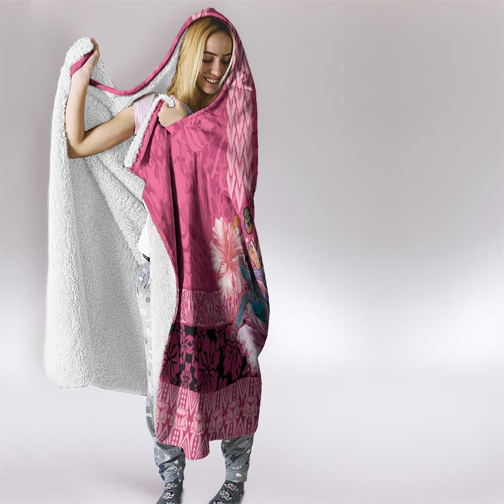 Hawaii Mele Kalikimaka Hooded Blanket Funny Santa with Tribal Tattoos Kakau Pink Color - Polynesian Pride