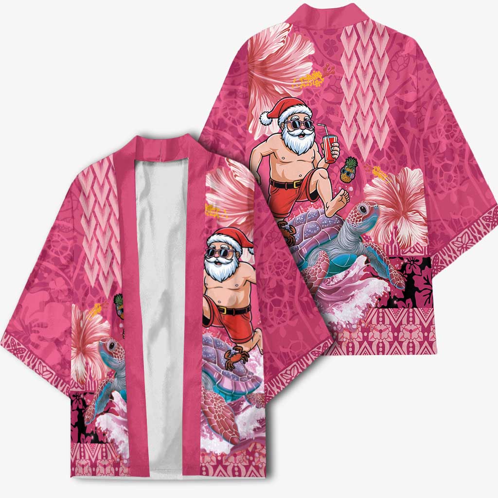 Hawaii Mele Kalikimaka Kimono Funny Santa with Tribal Tattoos Kakau Pink Color - Polynesian Pride