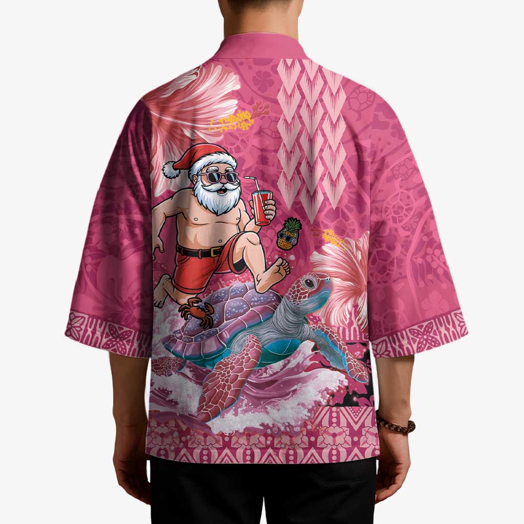 Hawaii Mele Kalikimaka Kimono Funny Santa with Tribal Tattoos Kakau Pink Color - Polynesian Pride