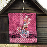 Hawaii Mele Kalikimaka Quilt Funny Santa with Tribal Tattoos Kakau Pink Color - Polynesian Pride