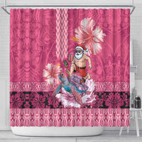 Hawaii Mele Kalikimaka Shower Curtain Funny Santa with Tribal Tattoos Kakau Pink Color - Polynesian Pride