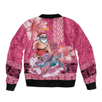 Hawaii Mele Kalikimaka Sleeve Zip Bomber Jacket Funny Santa with Tribal Tattoos Kakau Pink Color - Polynesian Pride