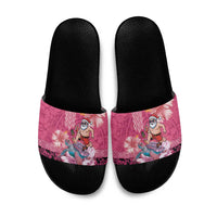 Hawaii Mele Kalikimaka Slide Sandals Funny Santa with Tribal Tattoos Kakau Pink Color - Polynesian Pride