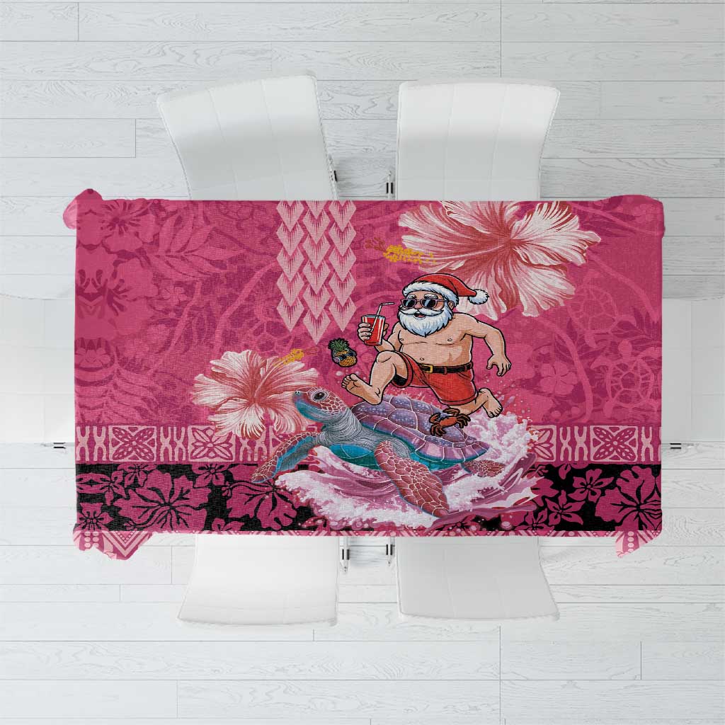 Hawaii Mele Kalikimaka Tablecloth Funny Santa with Tribal Tattoos Kakau Pink Color - Polynesian Pride