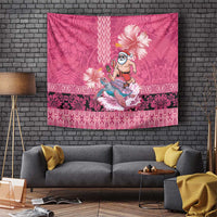 Hawaii Mele Kalikimaka Tapestry Funny Santa with Tribal Tattoos Kakau Pink Color - Polynesian Pride