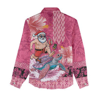 Hawaii Mele Kalikimaka Women Casual Shirt Funny Santa with Tribal Tattoos Kakau Pink Color - Polynesian Pride