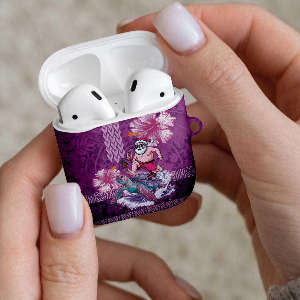 Hawaii Mele Kalikimaka AirPods Case Funny Santa with Tribal Tattoos Kakau Purple Color - Polynesian Pride