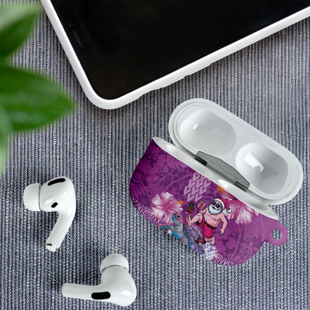 Hawaii Mele Kalikimaka AirPods Case Funny Santa with Tribal Tattoos Kakau Purple Color - Polynesian Pride