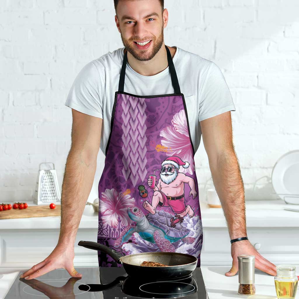 Hawaii Mele Kalikimaka Apron Funny Santa with Tribal Tattoos Kakau Purple Color - Polynesian Pride