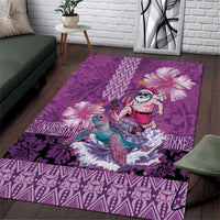 Hawaii Mele Kalikimaka Area Rug Funny Santa with Tribal Tattoos Kakau Purple Color - Polynesian Pride