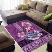 Hawaii Mele Kalikimaka Area Rug Funny Santa with Tribal Tattoos Kakau Purple Color - Polynesian Pride