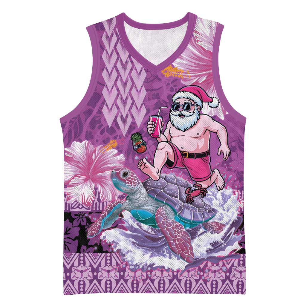 Hawaii Mele Kalikimaka Basketball Jersey Funny Santa with Tribal Tattoos Kakau Purple Color - Polynesian Pride