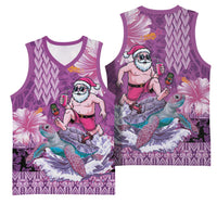 Hawaii Mele Kalikimaka Basketball Jersey Funny Santa with Tribal Tattoos Kakau Purple Color - Polynesian Pride
