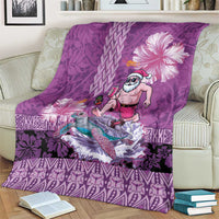 Hawaii Mele Kalikimaka Blanket Funny Santa with Tribal Tattoos Kakau Purple Color - Polynesian Pride