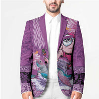 Hawaii Mele Kalikimaka Blazer Funny Santa with Tribal Tattoos Kakau Purple Color - Polynesian Pride