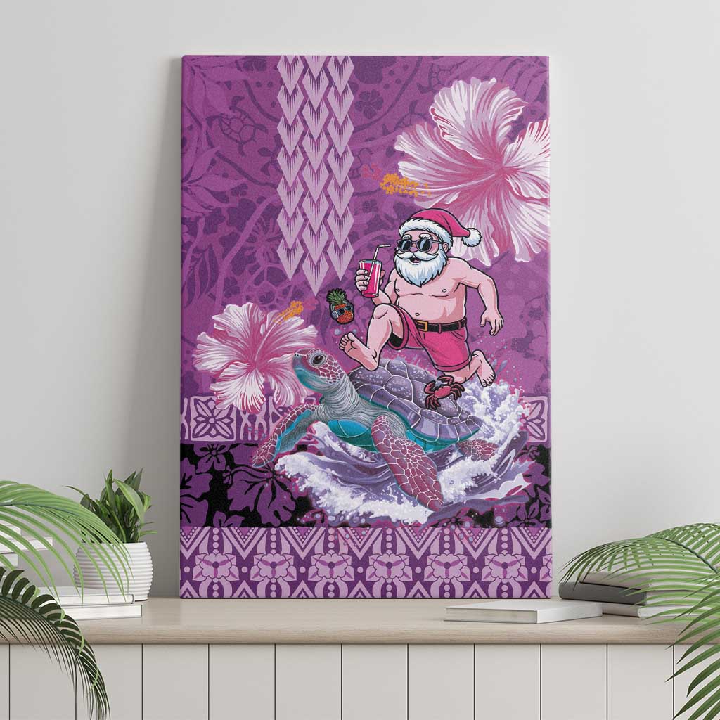 Hawaii Mele Kalikimaka Canvas Wall Art Funny Santa with Tribal Tattoos Kakau Purple Color - Polynesian Pride