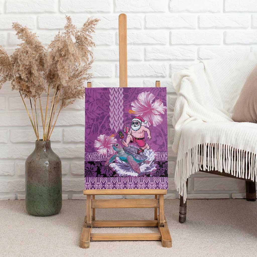Hawaii Mele Kalikimaka Canvas Wall Art Funny Santa with Tribal Tattoos Kakau Purple Color - Polynesian Pride