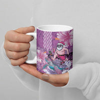 Hawaii Mele Kalikimaka Ceramic Mug Funny Santa with Tribal Tattoos Kakau Purple Color - Polynesian Pride