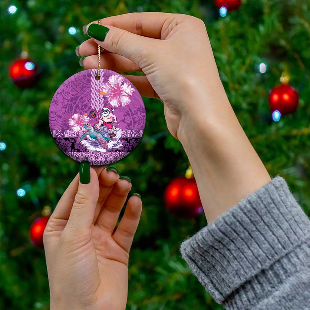 Hawaii Mele Kalikimaka Ceramic Ornament Funny Santa with Tribal Tattoos Kakau Purple Color - Polynesian Pride