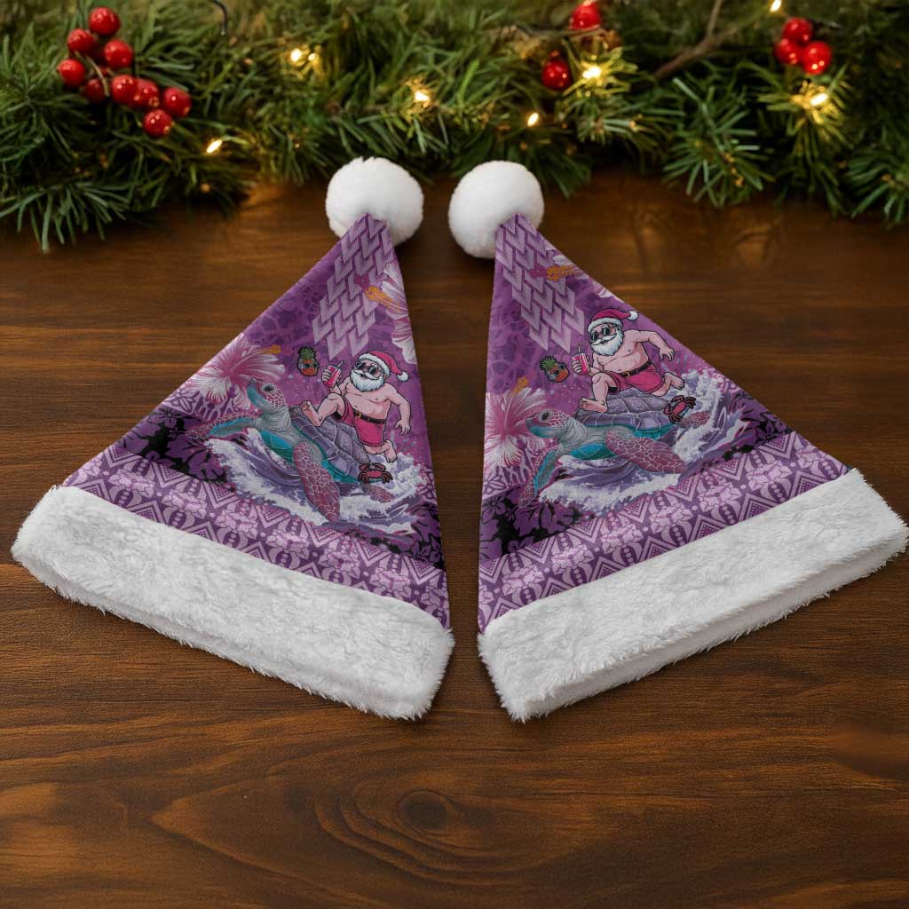 Hawaii Mele Kalikimaka Christmas Santa Hat Funny Santa with Tribal Tattoos Kakau Purple Color - Polynesian Pride