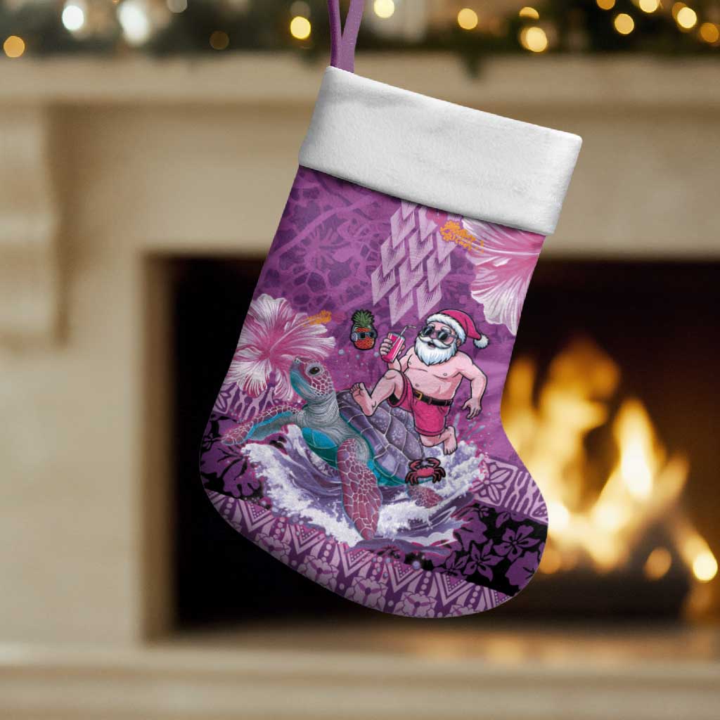 Hawaii Mele Kalikimaka Christmas Stocking Funny Santa with Tribal Tattoos Kakau Purple Color - Polynesian Pride
